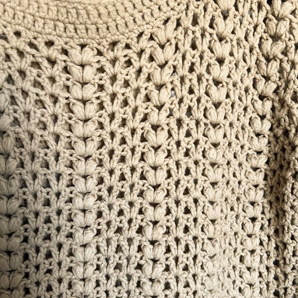Koka Open Knit Festival Boho Open Knit Sweater Small Tan Khaki Artsy Crochet - Picture 2 of 6